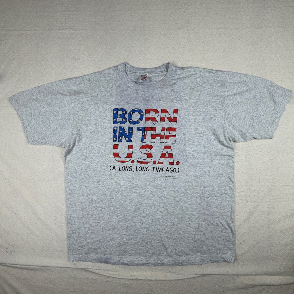 Vintage Jerzees Born in the USA Hallmark Shoebox T-Shirt XL Gray Made in USA